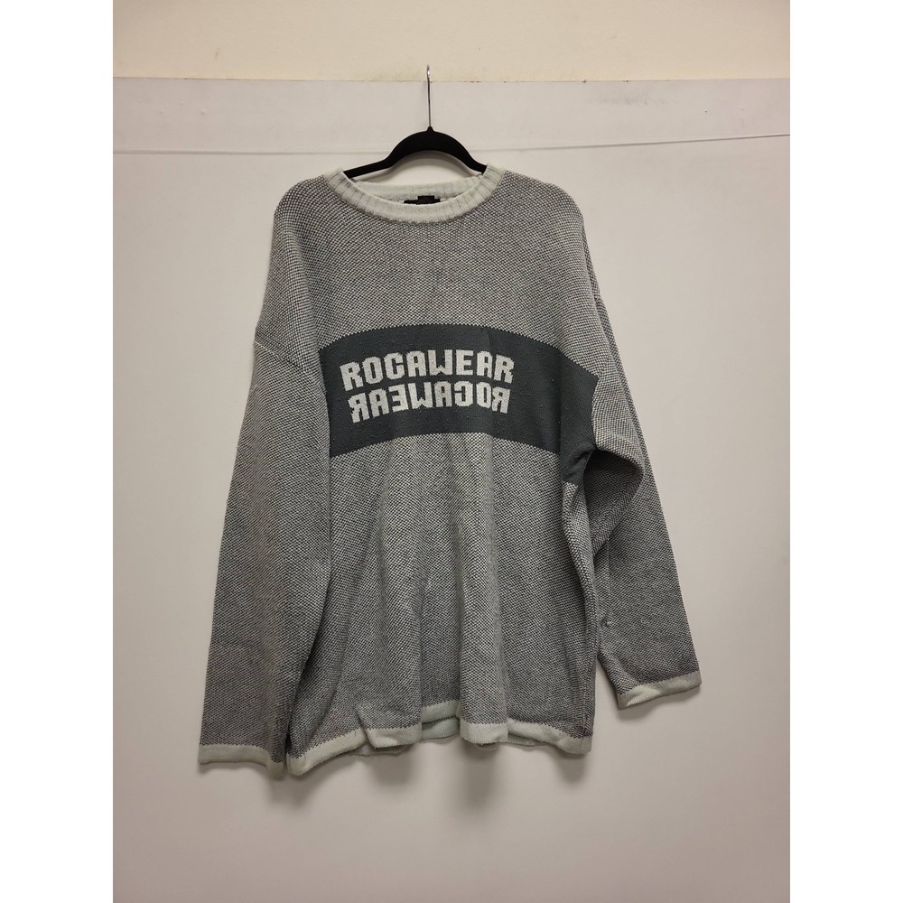 Rocawear Spell Out Logo Knit Sweater Mens XXL Gray Hip Hop Fashion Topwear